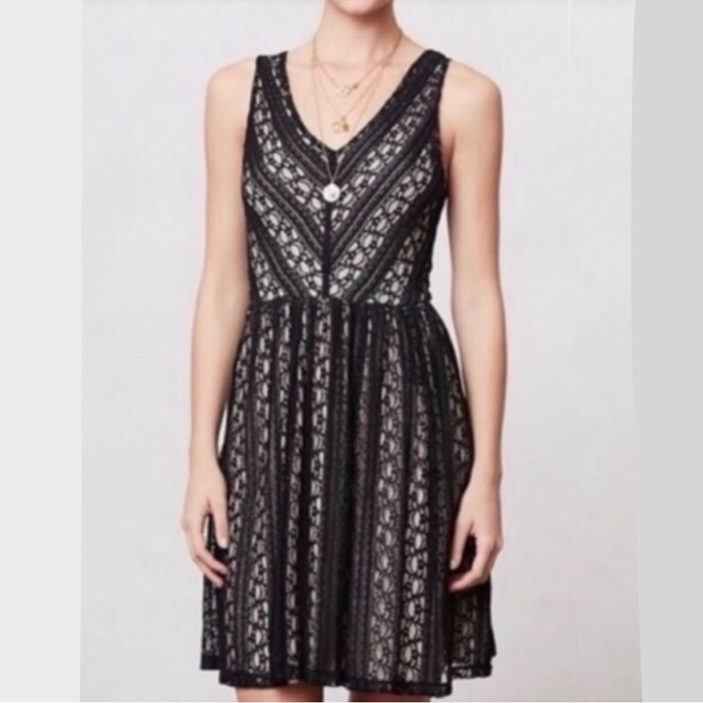 Anthropologie ‘Moulinette Souers’ deep plunge lace dress in Black & Cream